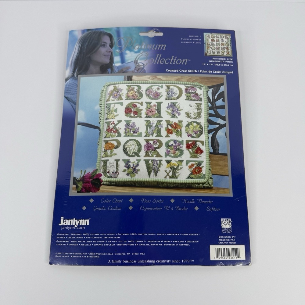 Janlynn Counted Cross Stitch Kit Premium Collection #023-0511 Floral Alphabet